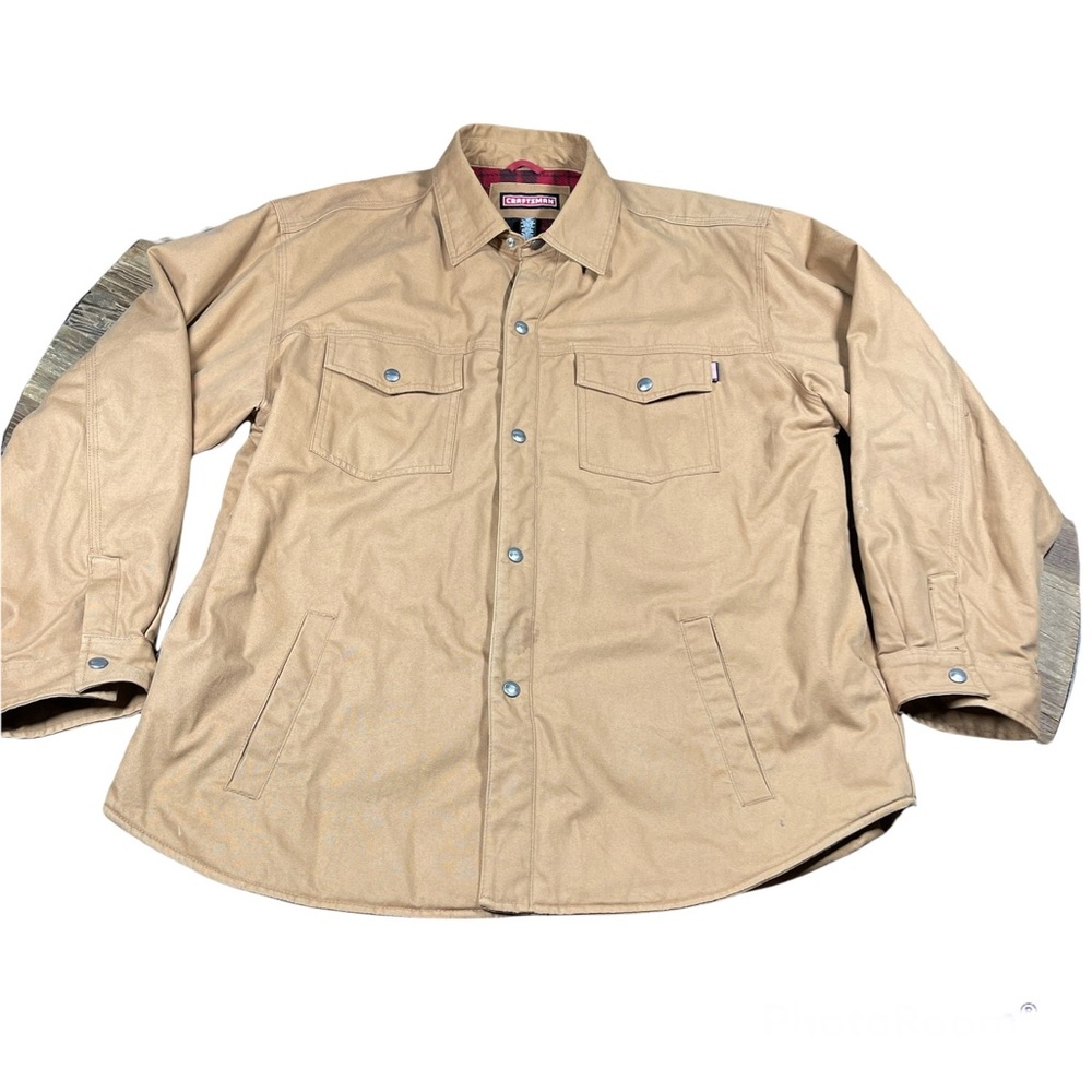 Craftsman Men’s Tan Snap Work Jacket Red/Black Fleece Lined Coat Size XL
